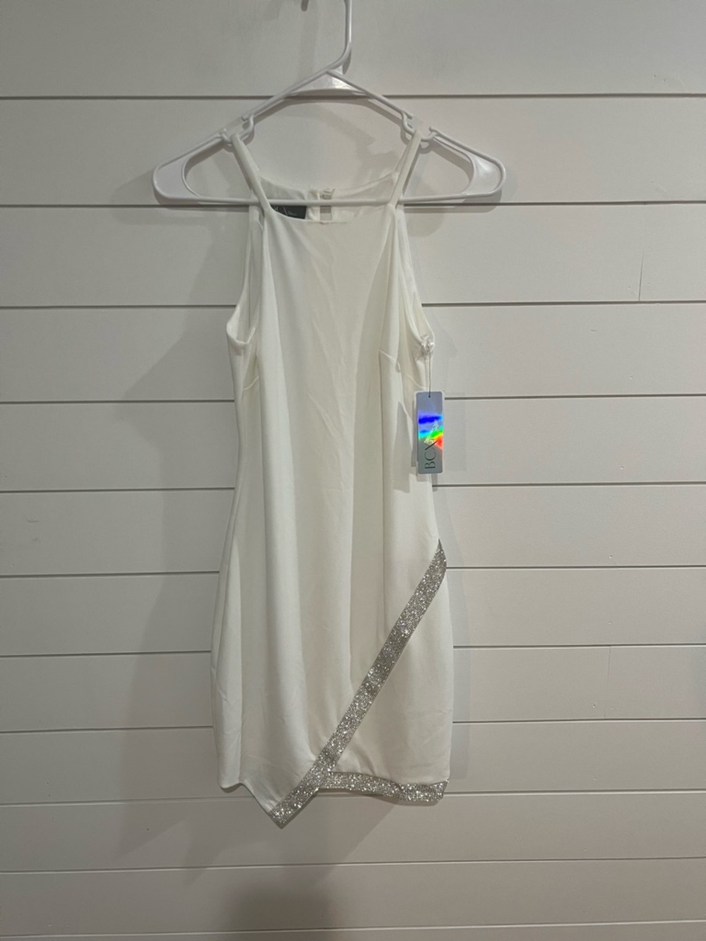 BCX White Mini Dress with Silver Sequin Trim